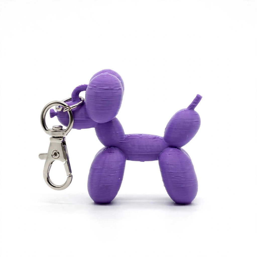 3D printed balloon dog keychain, side view