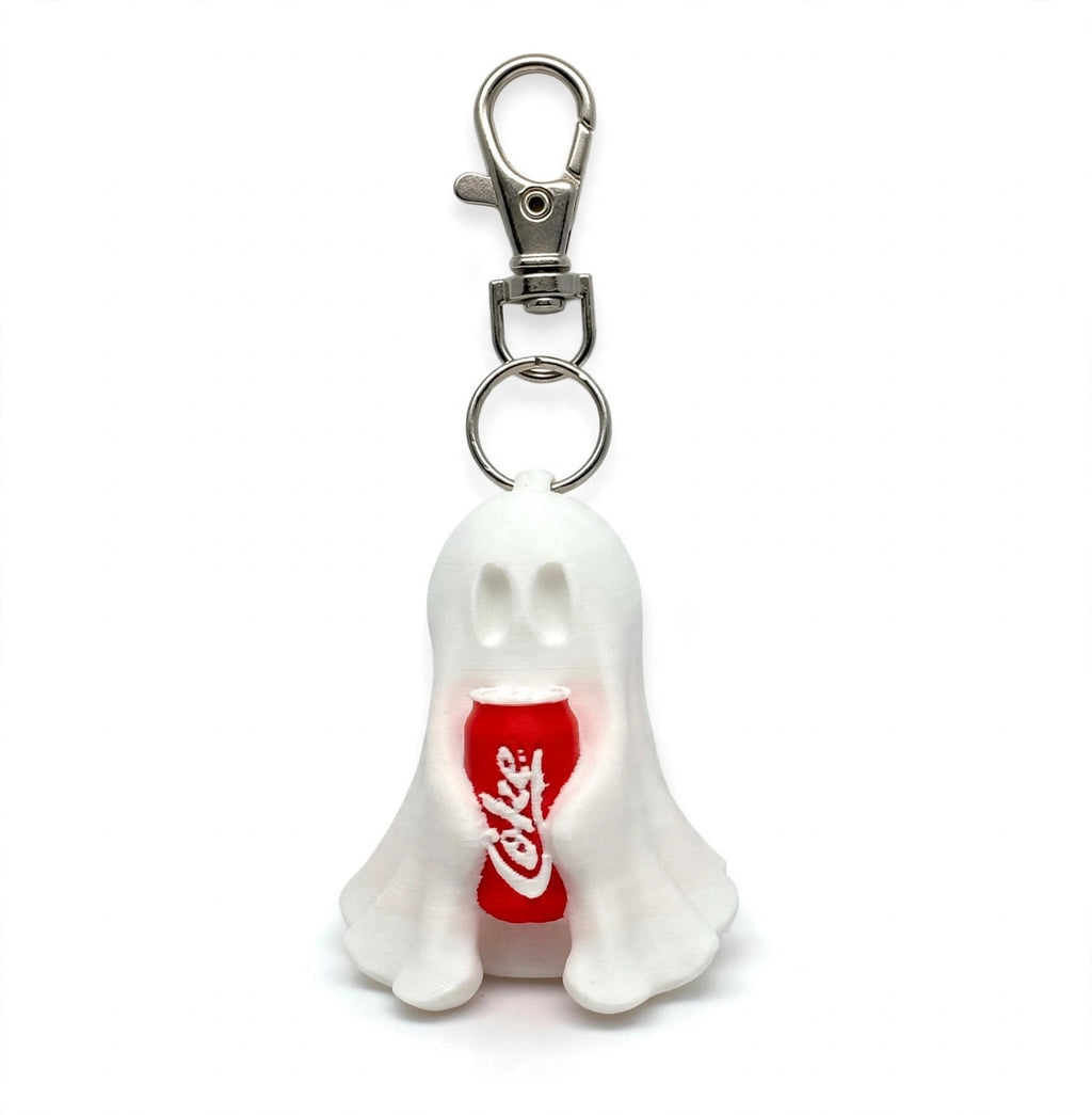 3D printed ghost keychain, white background